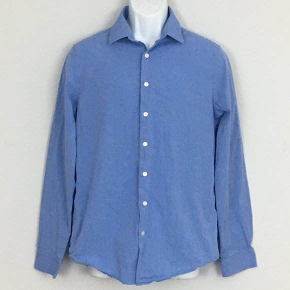 Express Other - Express 1MX Mens 15-15.5 Blue Fitted Cotton Blend Button Up Collared Dress Shirt